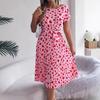 Abito da donna casual primaverile ed estivo con contrasto di colore e maniche corte e plissettato in vita