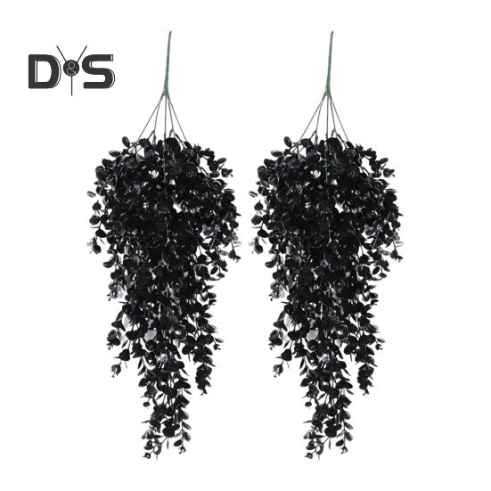 

2 шт. Хэллоуин подвесной искусственный эвкалипт жуткие искусственные черные листья ветка для дома и улицы настенные поддельные пластиковые растения черная зелень 2pcs