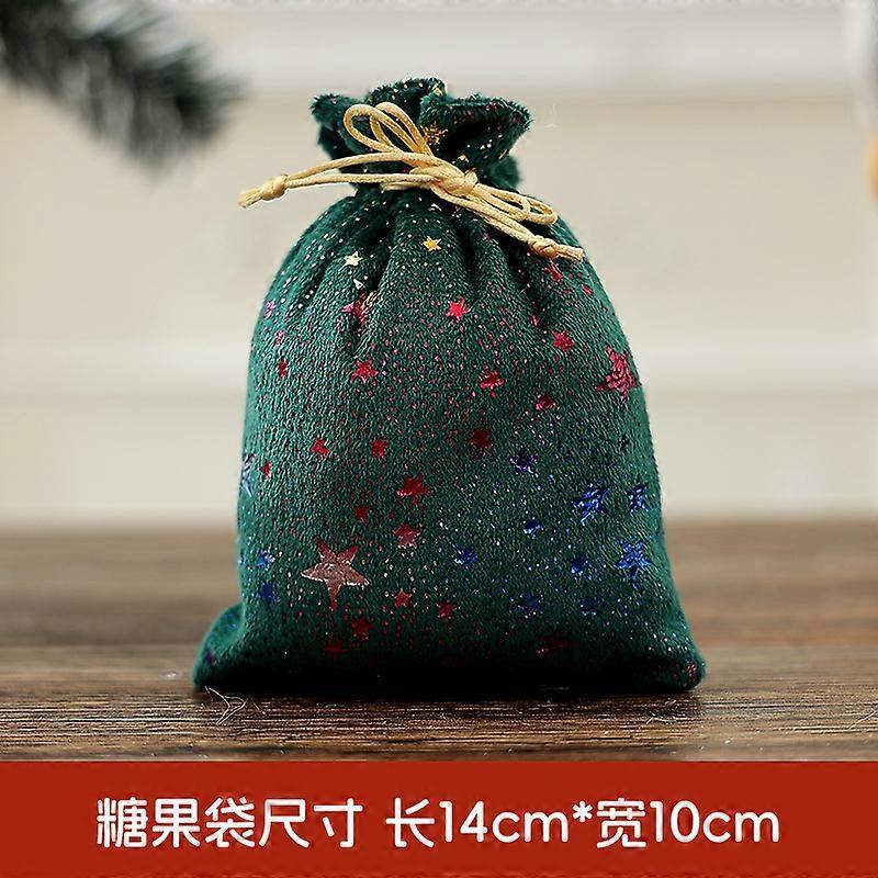 New Flannel Gold Stamping Drawstring Bag Five-pointed Star Moon Christmas Gift Bag Candy Drawstring Bag Colored Stars (Green)
