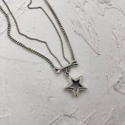 Collier Pendentif Os Étoiles Double Couche Filles Punk Hip Hop Collier Style Coréen Pour Femmes Bijoux Rétro Tendance Cadeaux