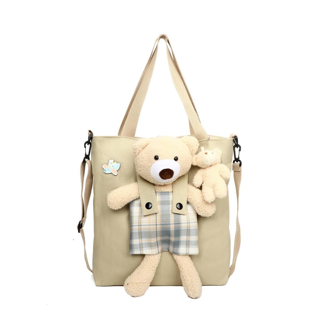 Broken color clearance Korean version shoulder bag women's niche casual cloth bag bear canvas bag female student class bag messenger bag
