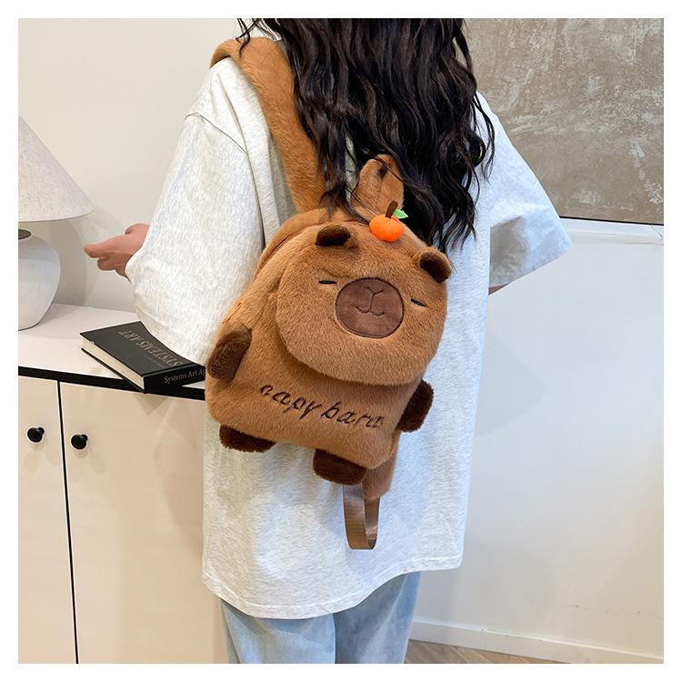 New Cute Backpack Cute Girl Versatile Storage Bag Cartoon Plush Capybara Doll Backpack Bag