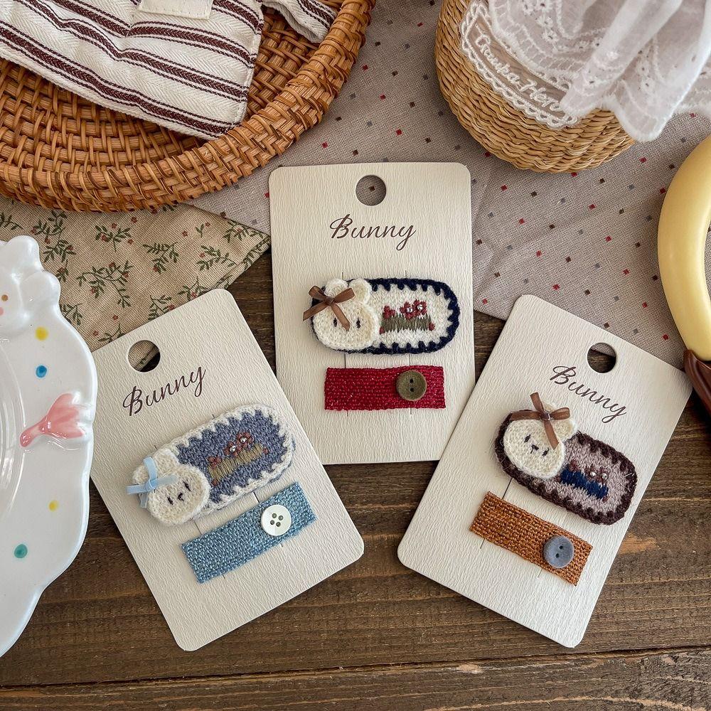 Non-Slip Grip Animal Hair Clip Button Design Kids Hairpin Cute Rabbit Hair Clip Everyday Wear