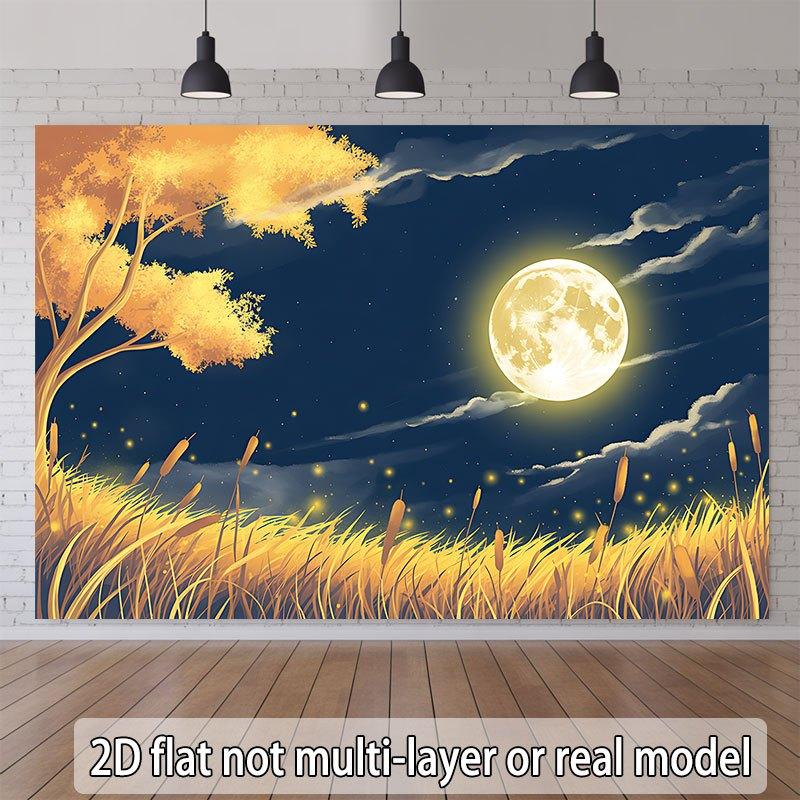 1 piece of 2D flat banner golden fields under the full moon suitable for events weddingszyc