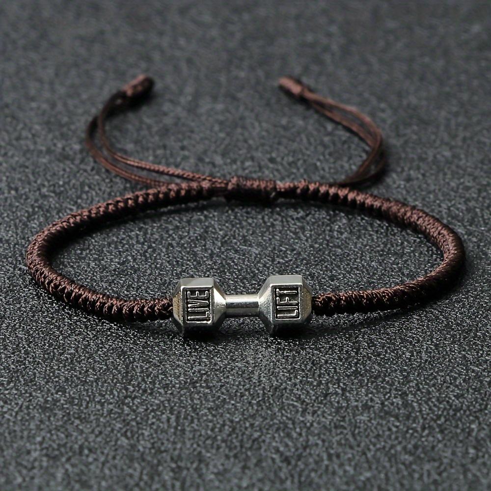 [Golden Silvery Bracelet] Golden Silvery Alloy Dumbbell Bracelet | Women's Fashion Charms Barbell Nylon Thread Braided Couple Gym Jewelry
