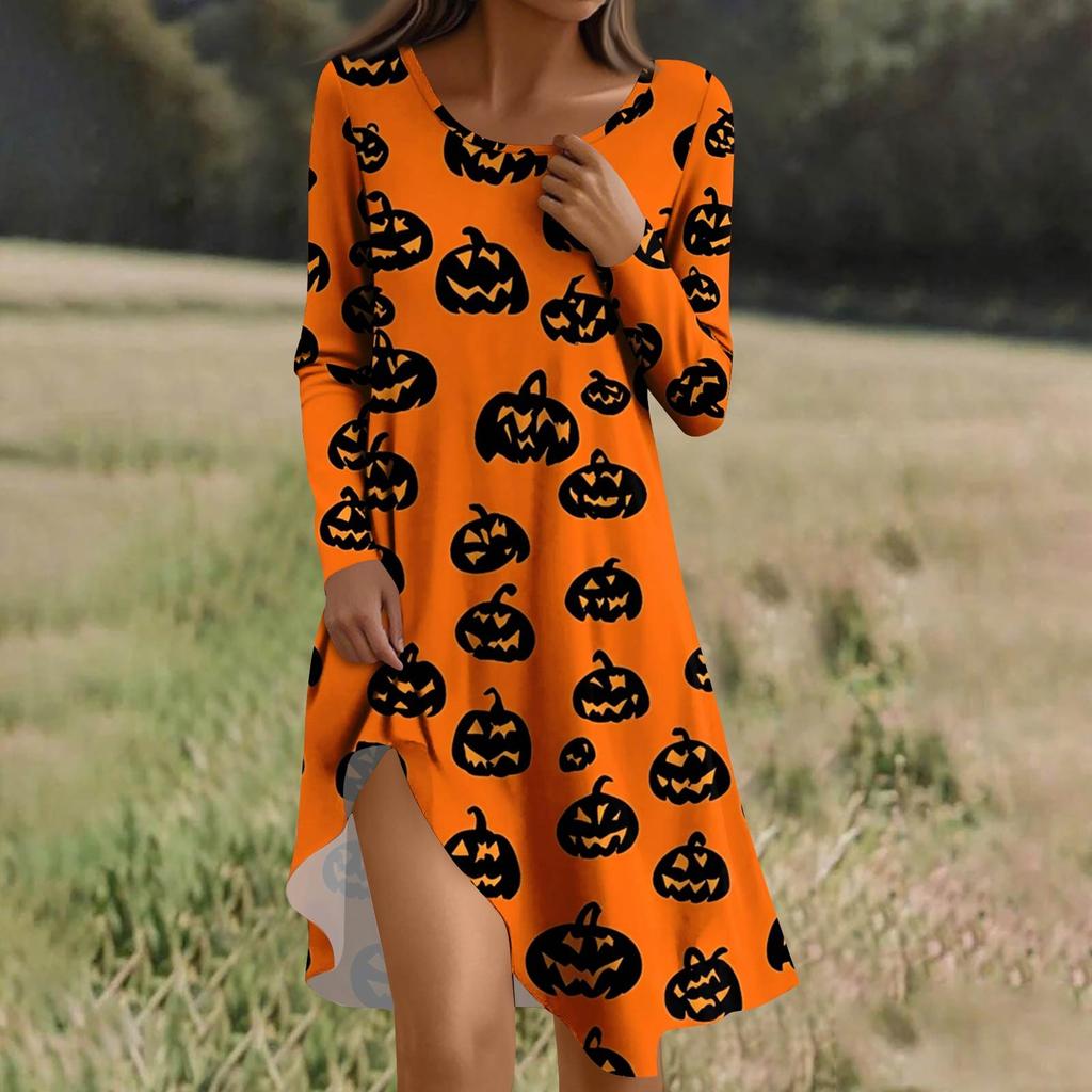 Long  Sleeve Dress For Women Casual Loose Fit Print Dress With Pockets