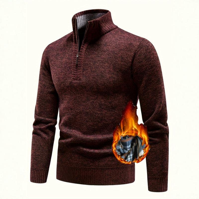 Men S Fleece Lined Half Zip Stand Collar Slim Fit Knit Sweater