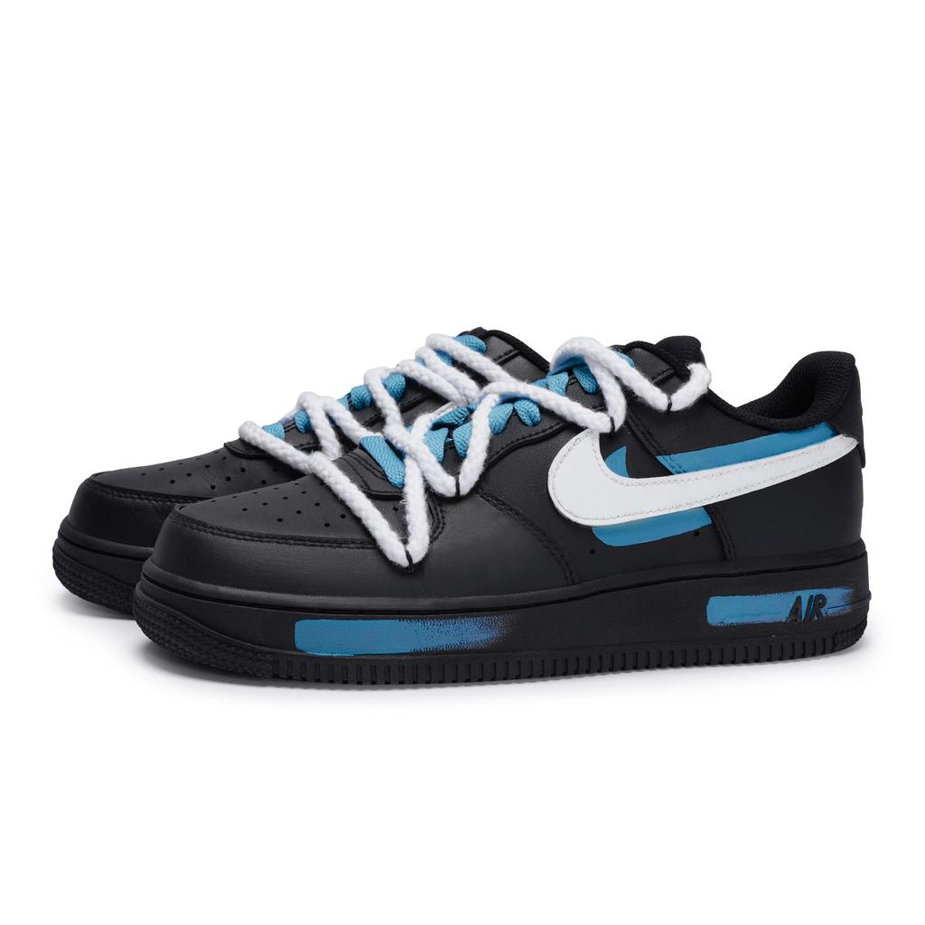 Nike Air Force 1 Low top Skateboard Shoes Unisex Black White Lake Blue CW2288-001(Team80-S-BOX)