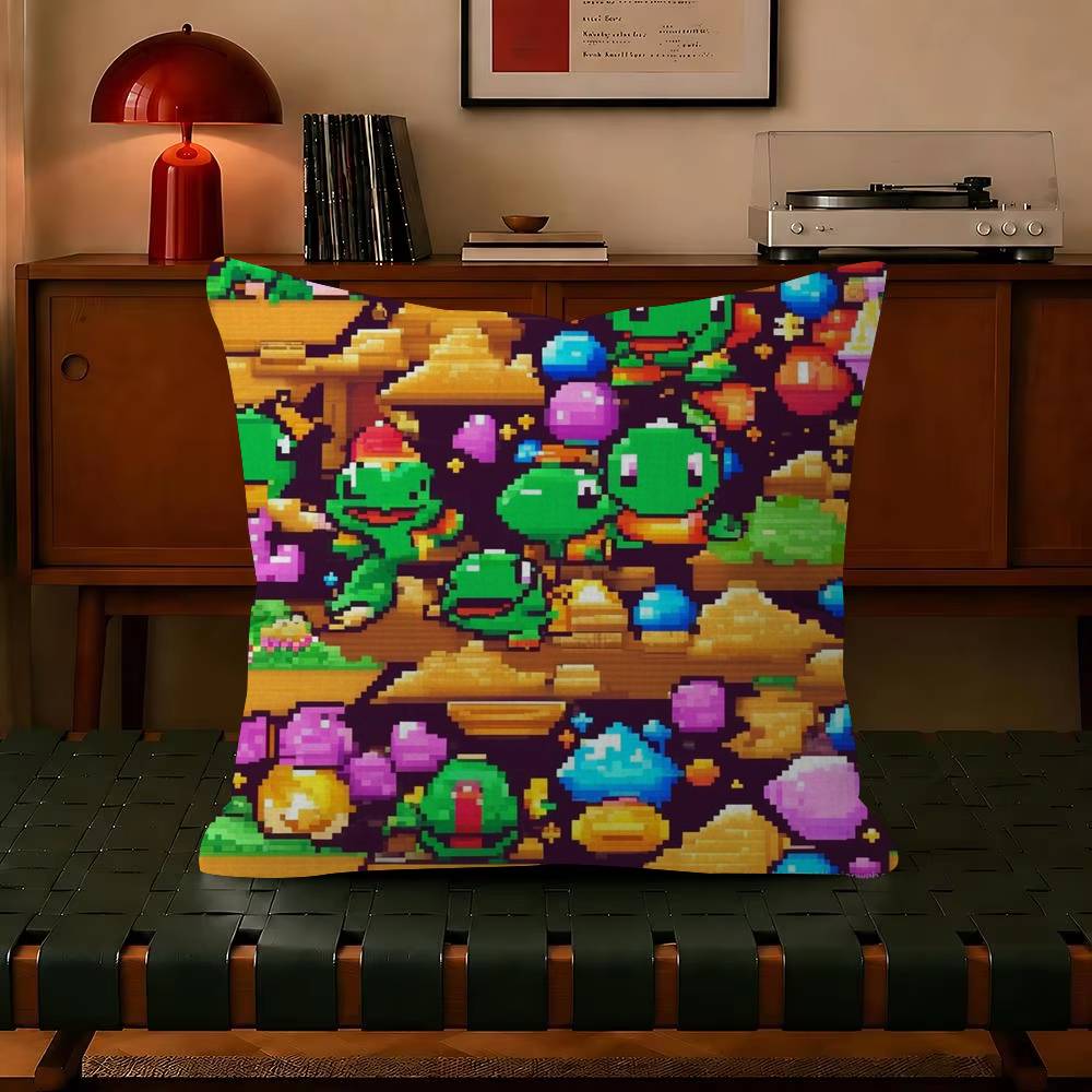 Puzzle Game B-Bubbles Bobble  Decorative Polyester Throw Pillow Cover Square Suitable for Home Office Coffee Shop Decor
