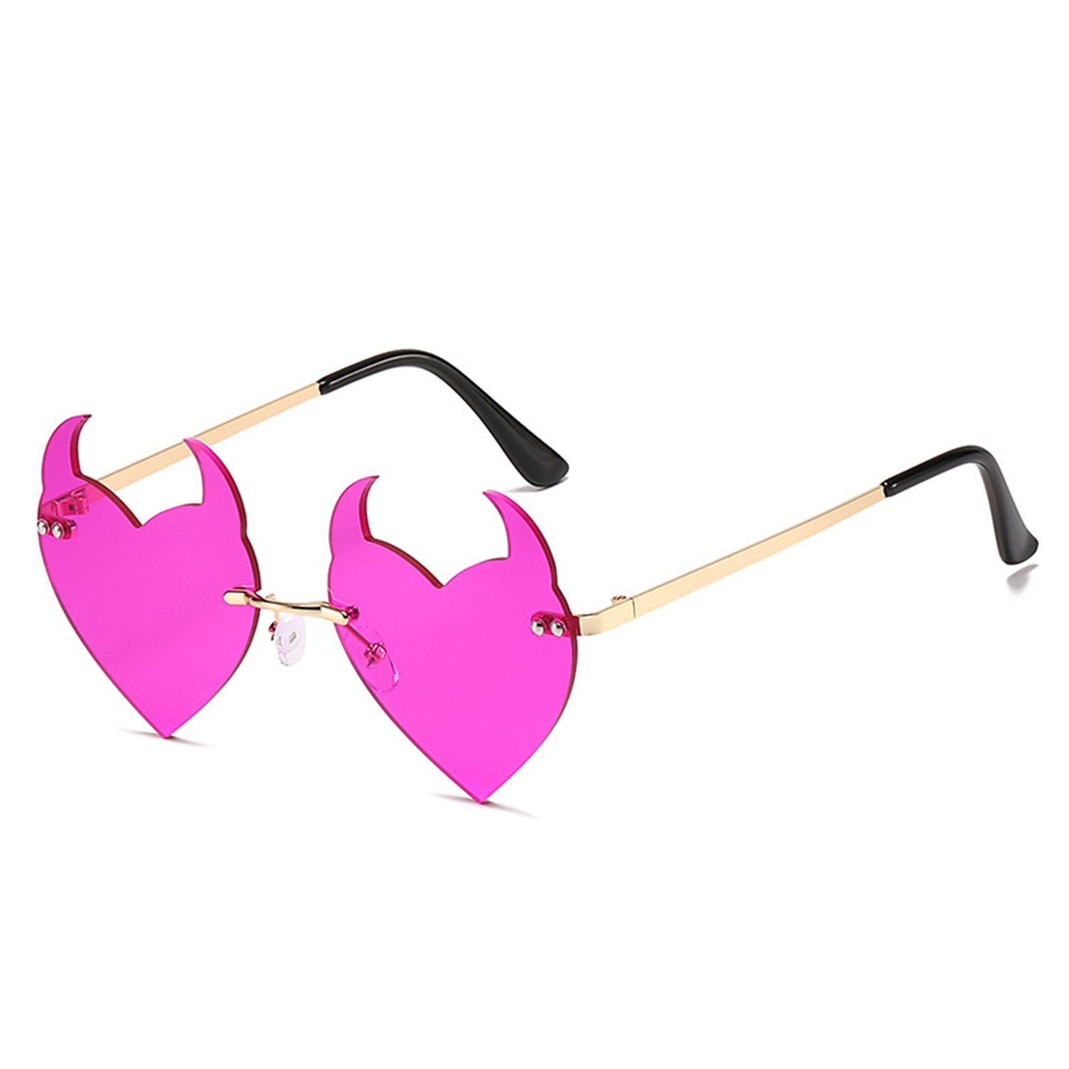 

Cosplay Glasses UV Protection Fashion Glasses Rock Horn Devil Ear Heart Shape Rimless Sunglasses темно-фіолетовий колір