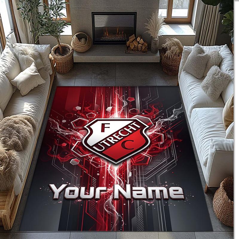 FC Utrecht Printed Crystal Velvet Rug Non‑Slip Crystal Velvet Carpet For Sofa Bedroom Indoor Home Decoration