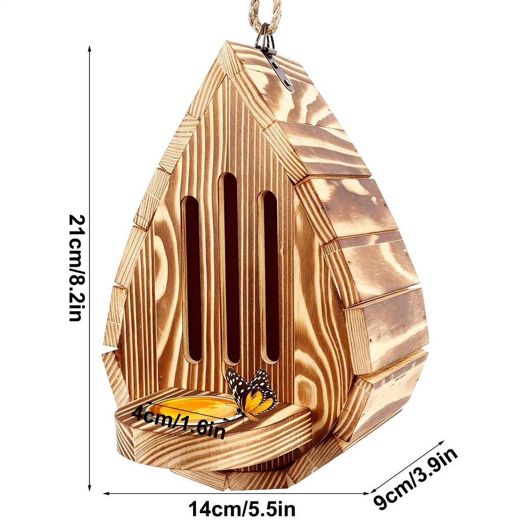 Butterfly Feeder For Garden Wooden Weather-Resistant Hangable Butterfly House Garden Decor For Backyard Balcony Yard Wedding