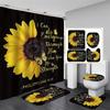 Magic Sunflower Butterfly Shower Curtain Sets Black Yellow Art Country Flower Bathroom Decor Curtains Bath Mats Rug Toilet Cover