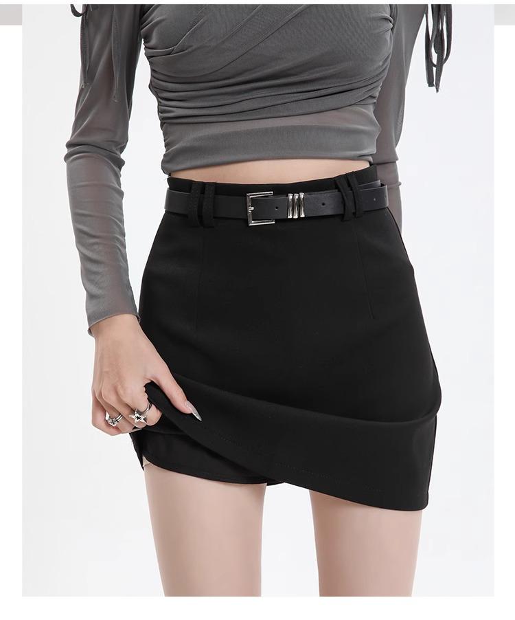 Women's Gray High-Waist A-Line Skirt - Slim Fit, Trendy Short Skirt for Spring and Autumn