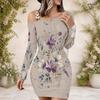 Plus Size Women Diagonal Shoulder Long Sleeve A Line Dress