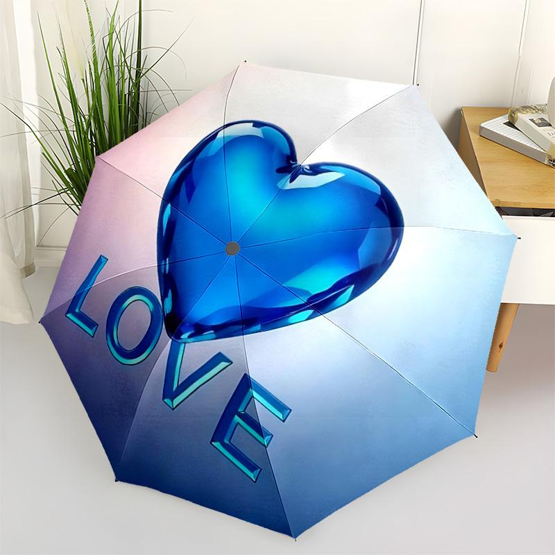 

1pc Heart Love Blue Crystal Automatic Open/Close Folding Umbrella - Compact 8-Rib Design, Daily Use, Perfect Gift for Friends & Family yy251124190