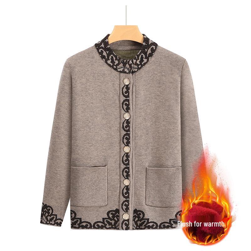 

Women s Knitted Cardigan Coat - Plus Velvet, Thick, Perfect for Autumn/Winter Grandma & Mom Wear 3XL (120-140 jin)