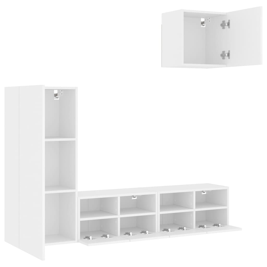 4 Piece White Living Room Wall Unit