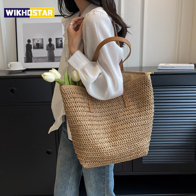 Hand-woven Women's Shoulder Handbag Bohemian 2025 Summer Fashion Straw Beach Tote Bag Travel Shopper Weaving Shopping Bags