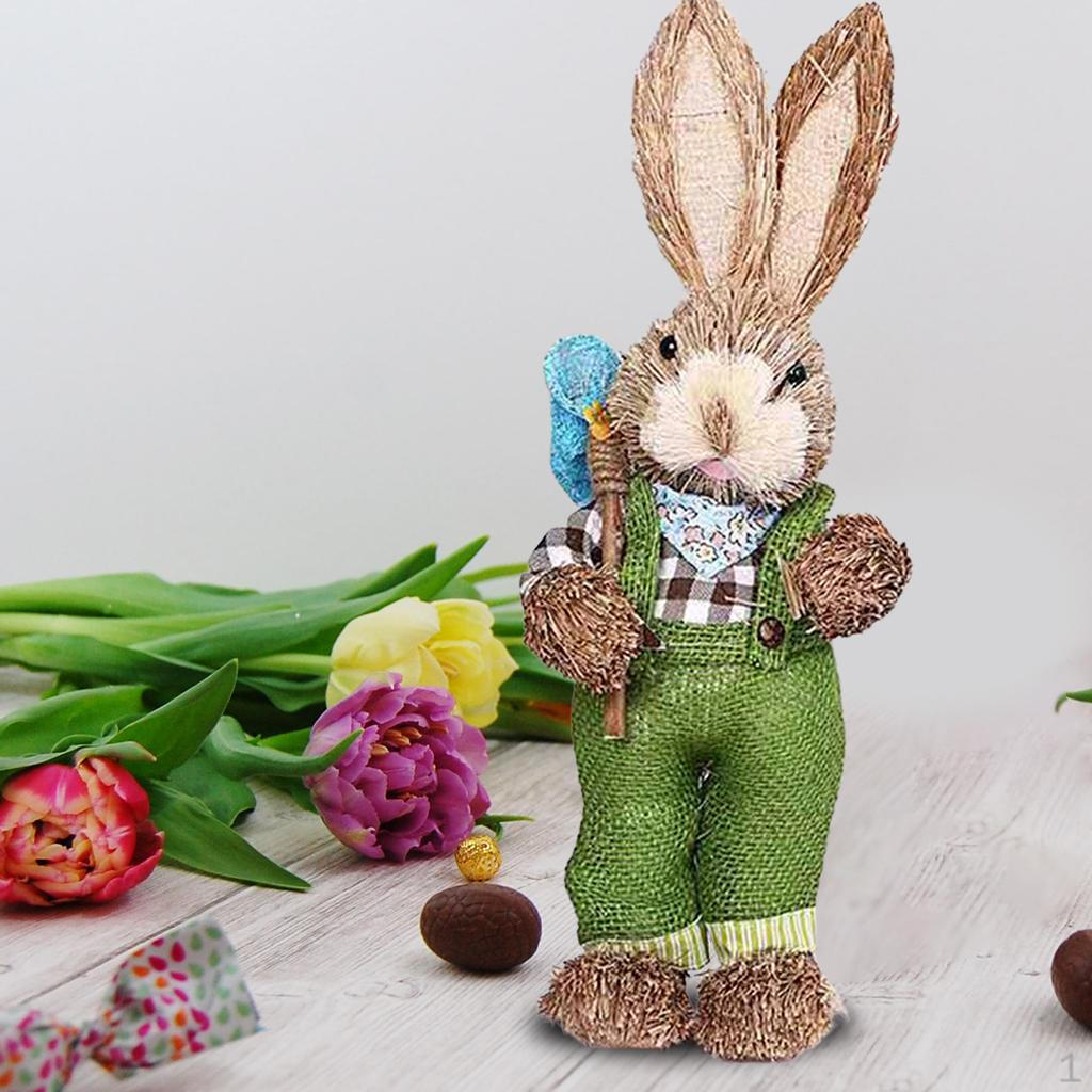 Söt Straw med morot Påsk Samlarobjekt Bonde Stående Kanin Staty Vävda Hantverk med Morötter för