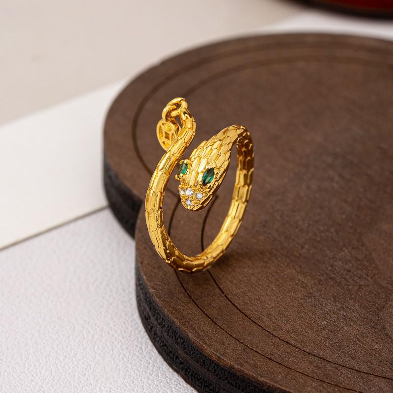Open Ring Women Snake Zodiac Design Minimalist Gold Tone Copper Adjustable Finger Fashion Accessory 2025 Gold