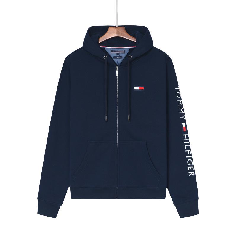 Tommy Men's Long-Sleeve Jacket, Hooded Cardigan, Spring & Autumn Sweatshirt, Casual Base Layer