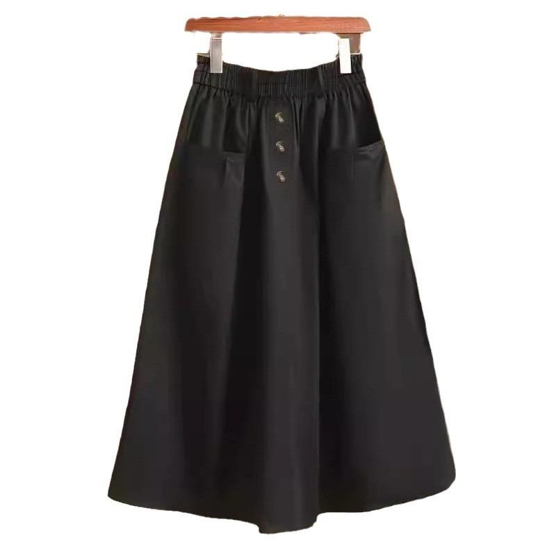 Women's Three-button Casual Fashion Skirt Spring Summer Elastic High-waist Mid-long Skirt