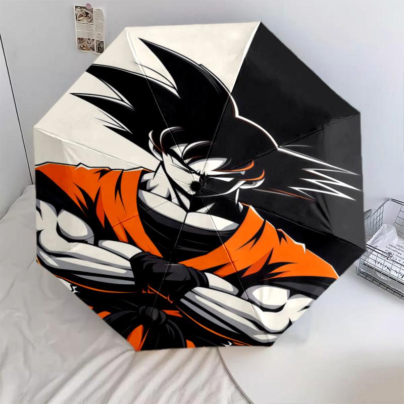 1 Stück Automatischer Faltregenschirm - Son Goku Muster Tragbares faltbares Design Mit 8 Speichen Weihnachts-Geburtstagsgeschenke