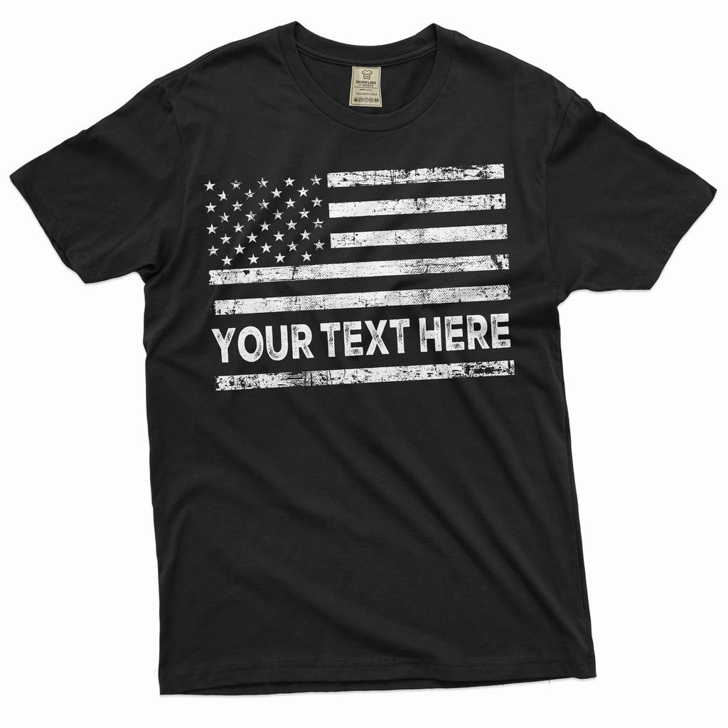 Custom USA Flag Add Your Text T-shirt American Flag Custom Text 4th of July Tee