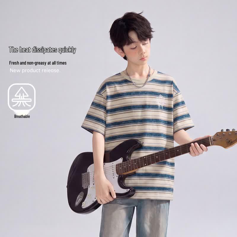 ASK JUNIOR Kids  Summer Striped Short-Sleeve T-Shirt 185