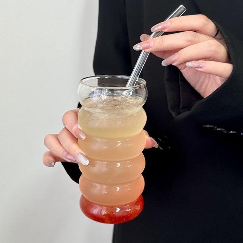 1/2PCS Transparent Glass Cup INS Coffee Mug Heat-resistant Tumbler Drinking Glasses Ripple Water Glasses for Cocktail Beverage