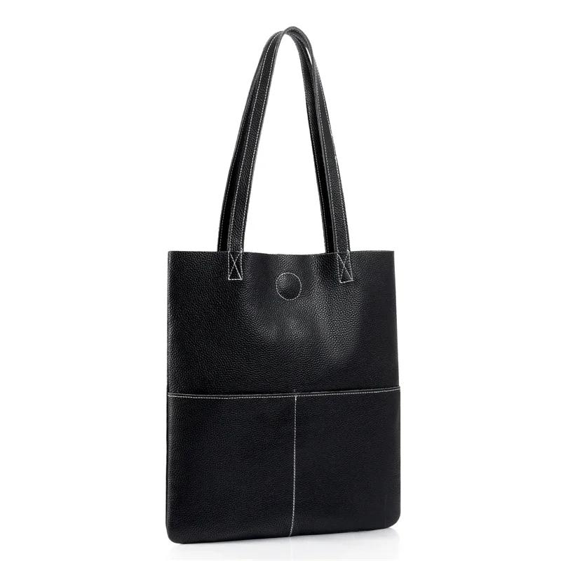 

Solid Soft Material Large Capacity Shoulder Bag Fashionable Leather Shopping Bag First Layer Cowhide Handbag