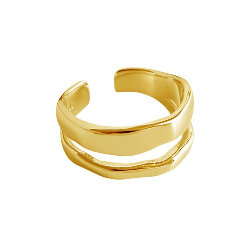 Women's Gold Double Layer Retro Open Ring - European American Style, Personalized Fashion, Hip Hop Inspired Index Finger Design