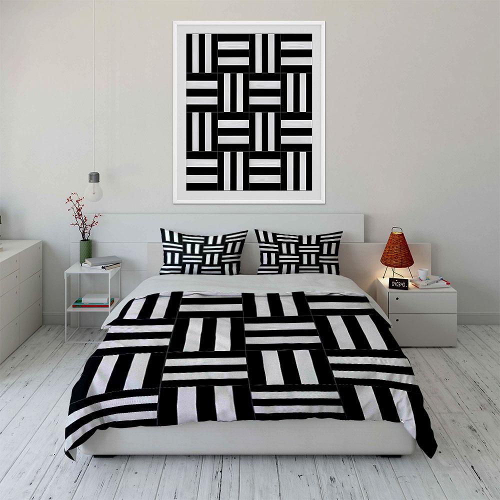 Modern Black And White Tile Design Exquisite Three-Piece Bedding Set Gift For Kids And Adults