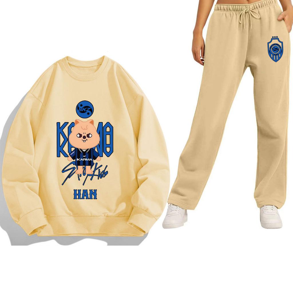 Stray Kids SKZ HAN Briefdruck Hoodie Jogginghosen Set Lockerer Sitz Paarkleidung