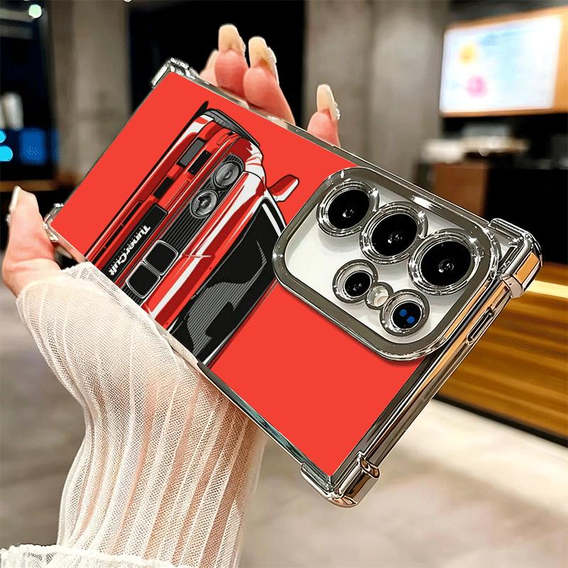 Simple Japanese Sports Cars Pattern Plating Phone Case For Samsung Galaxy S24 S25 FE S26 Edge S23 Ultra S22 S21 Plus S20 Anti-Fa