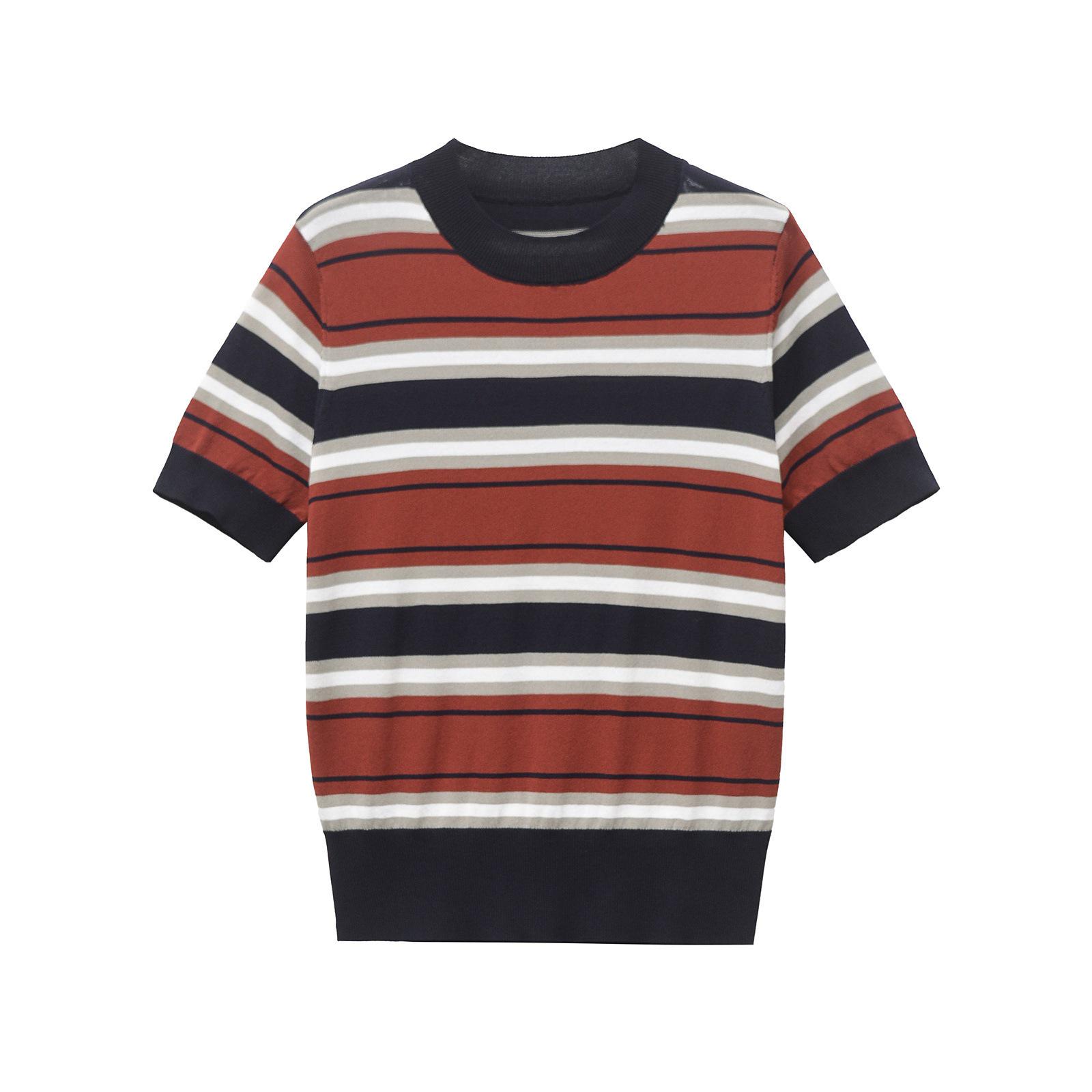 

TAOP&ZA Women s Striped Short Sleeve Knit T-shirt - Spring/Summer Casual Fashion (0014006) S