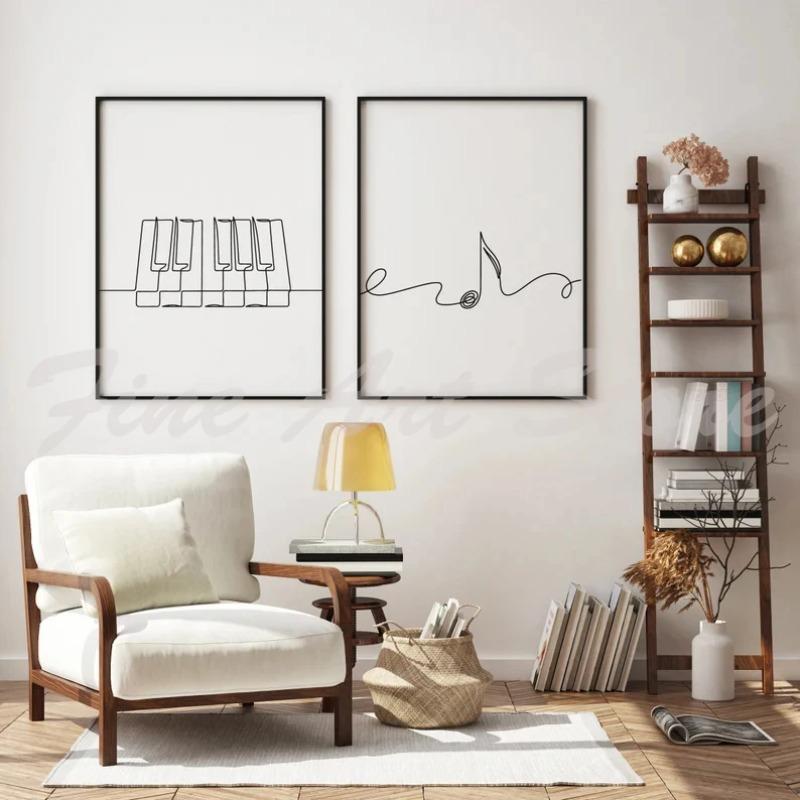 Nordisch Schwarz Weiß Musik Linienzeichnung Klaviertaste Gitarre Schlagzeug Poster Leinwandmalerei Wandkunst Bilder Zuhause Kinderzimmer Dekor