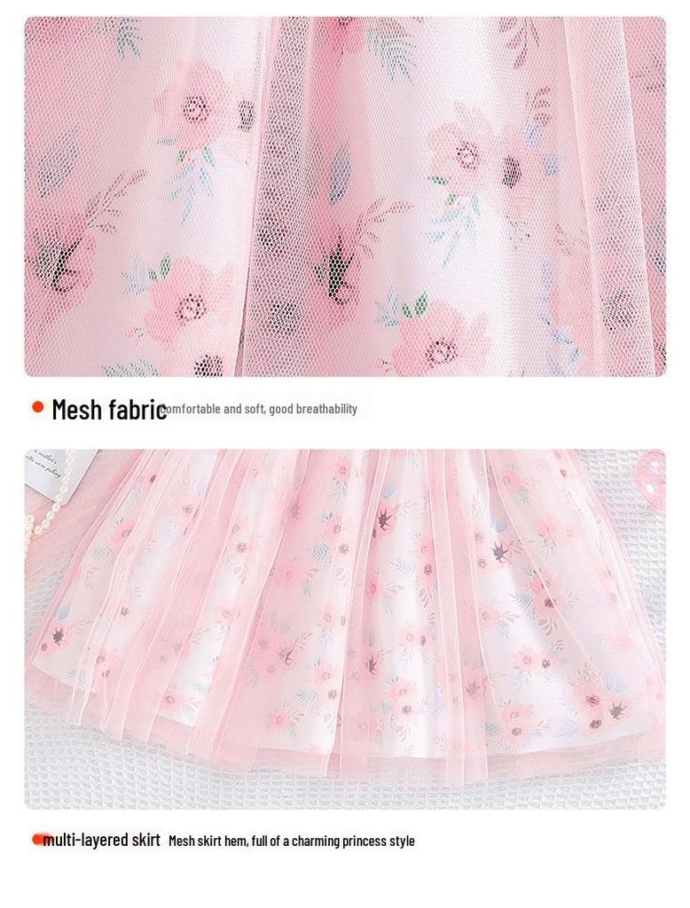 2025 Sweet Toddler Girls' A-Line Bowknot Mesh Dress - Sleeveless Cotton