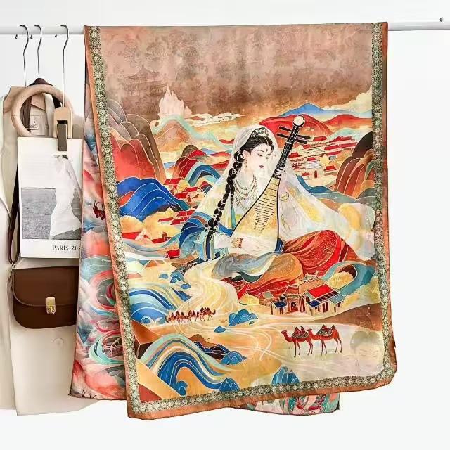 Xiangyun Dunhuang Feitian Flower Dill Cut Flower Thin Popular National Style Jacquard High-End Versatile Silk Scarf 180X70 Shawl