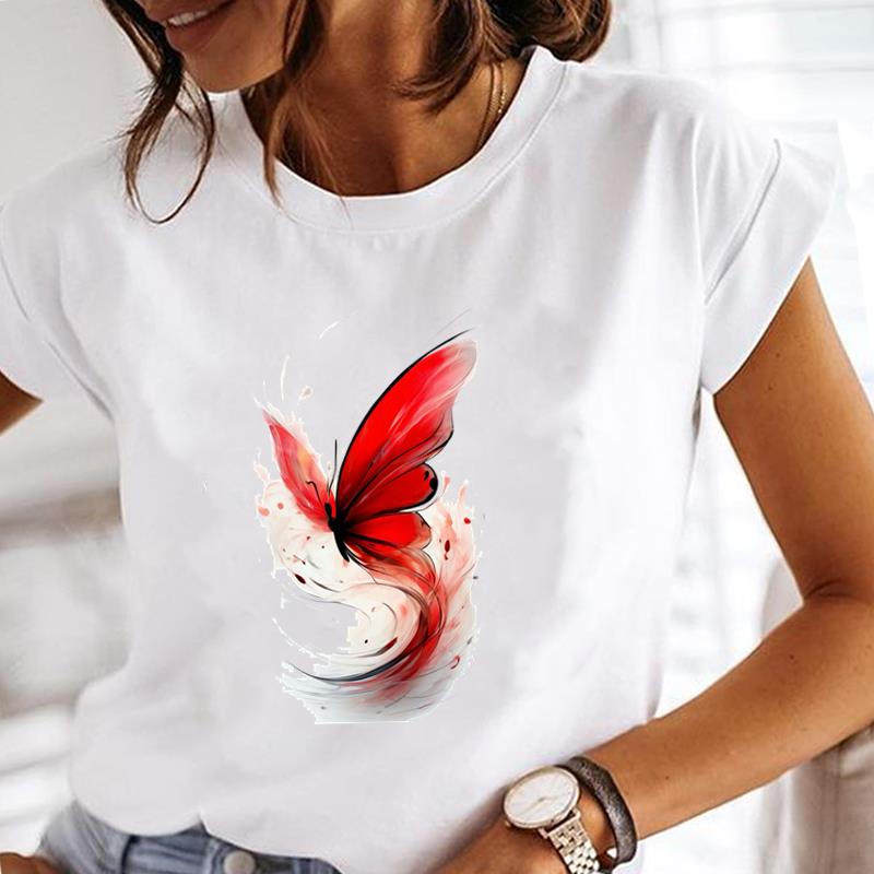 (Asian Size)  Tee Top Short Sleeve T Shirt Flower Sweet 90s Cute Women Clothing Casual Fashion Print Lady Female Graphic T-shirts