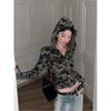 American-Style Spicy Girl Camouflage Long-Sleeve Hooded Jacket for Women, Early Autumn Unique and Chic Slim-Fit Zip-Up Short Top