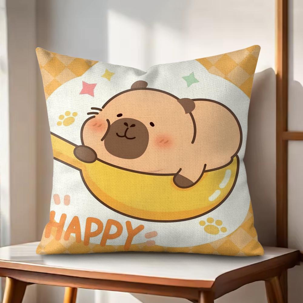 Cute Cartoon Capybara Cushion Cover Natural Linen Organic Fabric DoubleSided Printing Couch Pillow Covers Home Decor