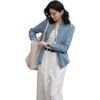 [Elegância Empilhada com Precisão] Camisa Lapela Estilo Simples de Primavera, Camisa Jeans de Algodão com Sensação de Nuvem, Botões Duplos, Top Feminino