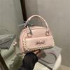 Lace Ribbon Boston Handbag PU Leather Bow Shoulder Bag Sweet Crossbody Bowling Bag  School