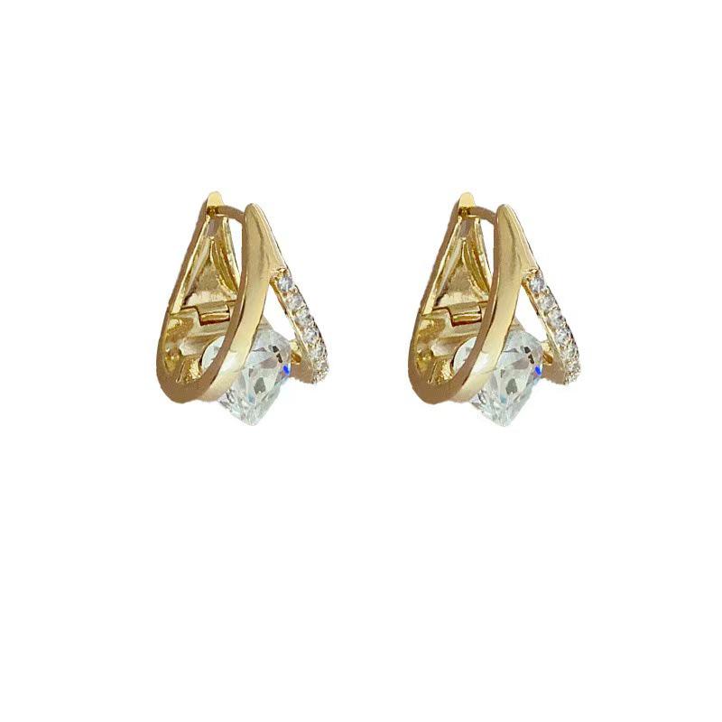 European & American Geometric Zircon Love Earrings - Retro, Simple, Light Luxury Fashion