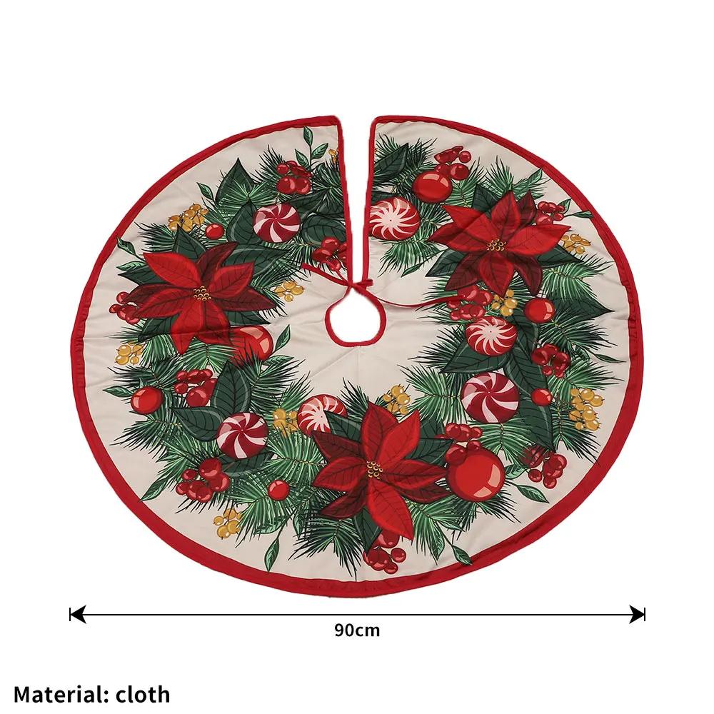 90cm Large Christmas Tree Skirt Living Room Decor Round Rug Red Christmas Tree Foot Cover Carpet Festive Home Party Decor
