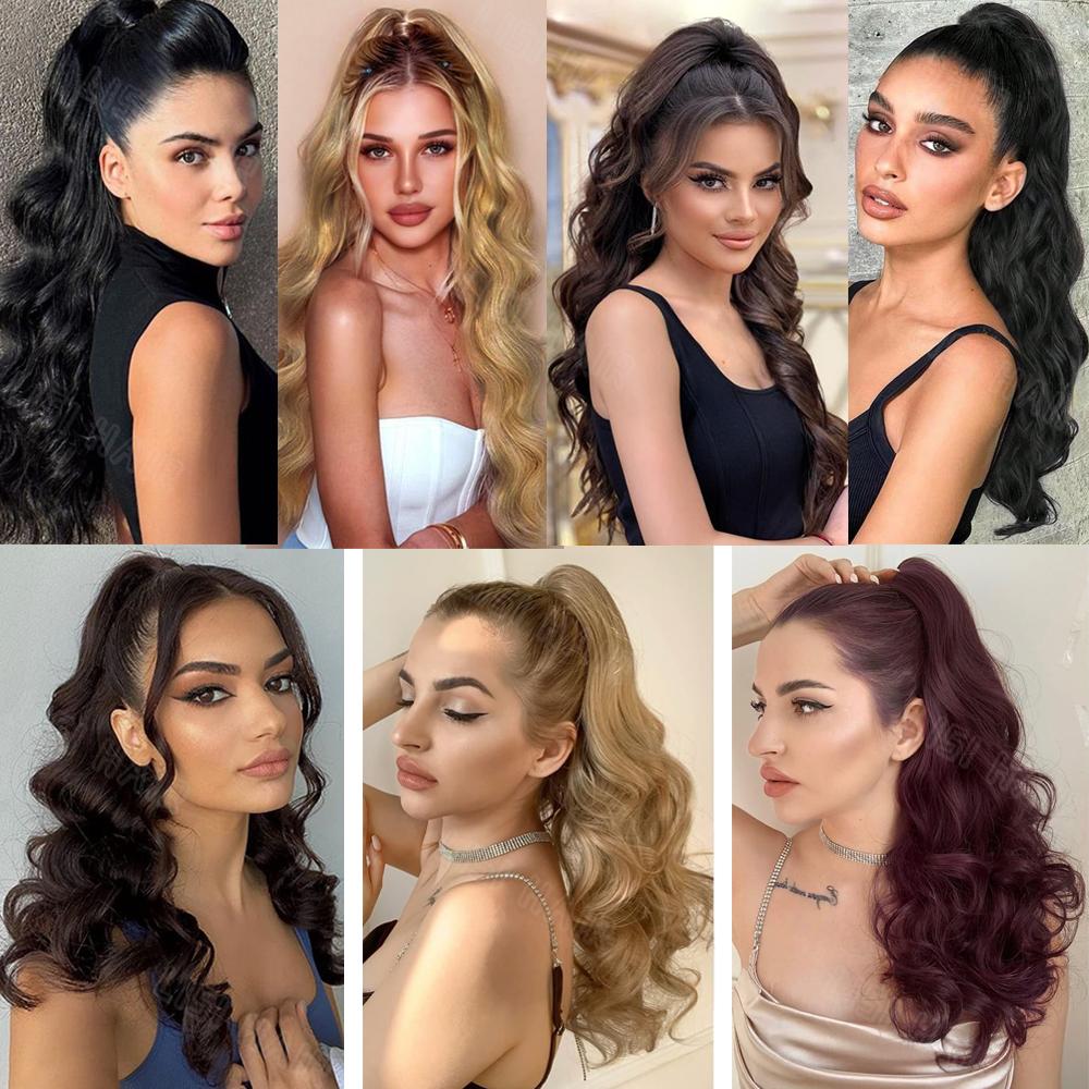 MISS WIG Synthetische lange Klaue gewellte lockige Pferdeschwanz Perücke Extensions Clip täglich flauschigen Pferdeschwanz Haarteil für Frauen