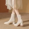 White short boots women's high heels 2025 autumn and winter new velvet square head thin boots medium thick heel short Martin boots