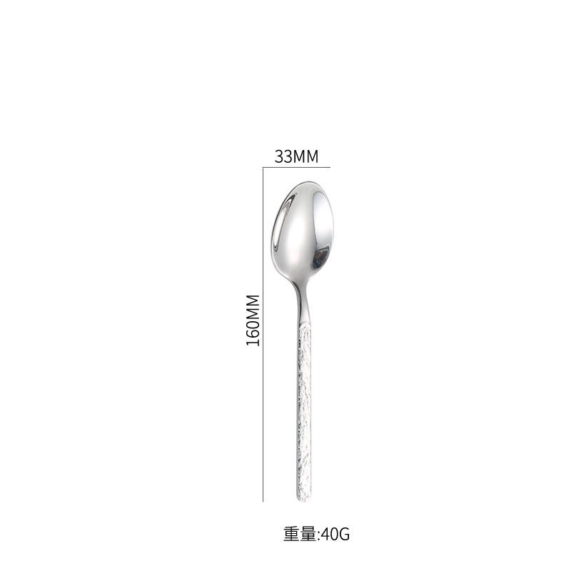 Bright 201 Stainless Steel Embossed Stone Knives, Forks and Spoons Supplies Western Tableware Set Steak Knives, Forks and Ice Spoons